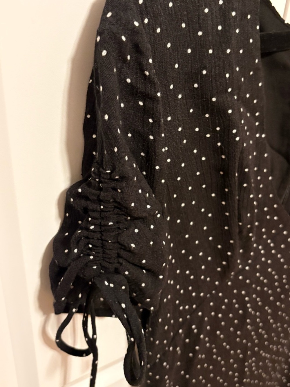 Black Polka Dot V‑Neck Asymmetrical Ruffle Dress Size Small - Picture 5 of 8